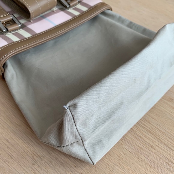 BURBERRY MINI NOVA CHECK COATED CANVAS PINK WHITE TAN LEATHER SILVER VINTAGE BAG - Picture 6 of 10